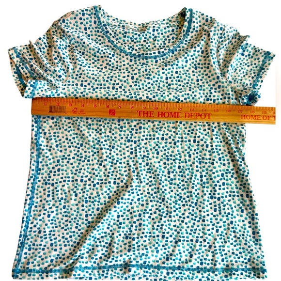 Weekends by Chicos Tee Vibrant Shades of Blue Splashed on White Soft Size Small. - Picture 10 of 10